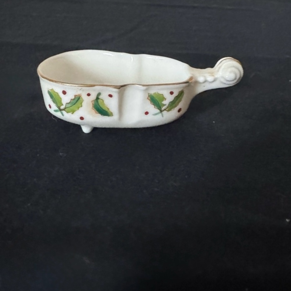 Vintage Porcelain Hand Painted Violin Salt Cellar with Holiday Trim
